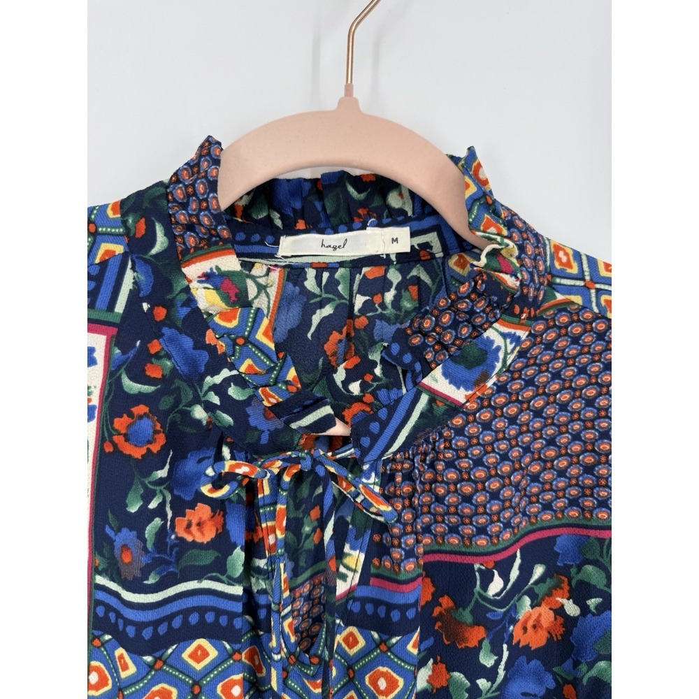Hazel Patchwork Print Bell Sleeve Blouse Top M Boho Anthropologie Keyhole Retro - Picture 4 of 7
